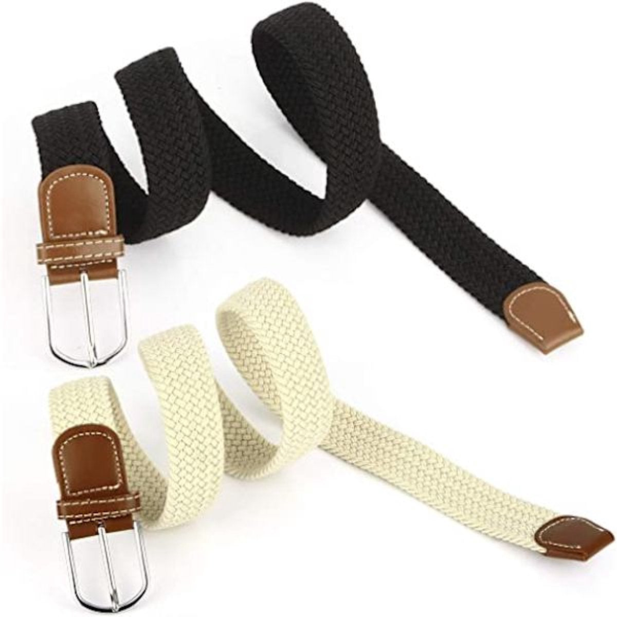 Women's Braided Belt - Stretch Canvas - Elastic Waistband - 2-Pack - No Holes V1188-ZXY-10657