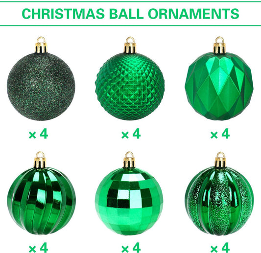 Christmas Baubles - 24 pieces - Large size, 6 cm diameter - Unbreakable plastic - Christmas tree decoration - V1188-ZXY-10669