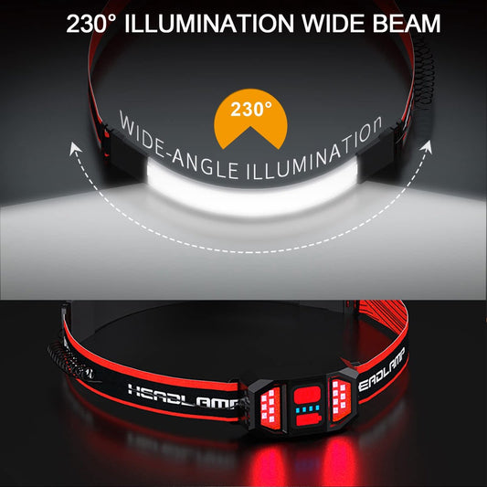 Headlamp LED Rechargeable - Headlight - 2-Pack Rechargeable LED Headlamp - 230 degrees Wide Angle Lighting - V1188-ZXY-10672