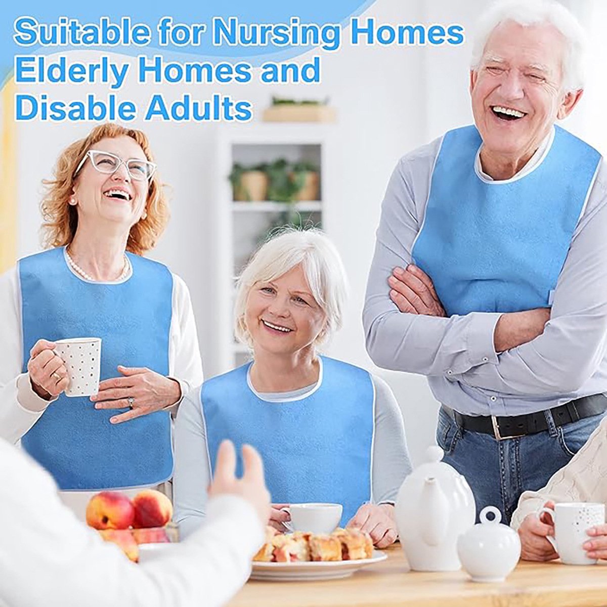 2-Pack - Stain-Resistant Feeding Bibs - Adjustable - Elderly Care Bibs - Light Blue V1188-ZXY-10691