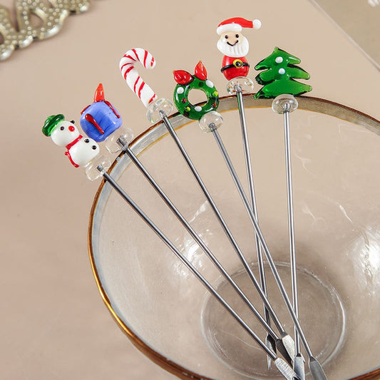 Creative Christmas Fruit Forks, Stainless Steel - Hand-Glazed Cartoon Fruit Picks with Double Prongs - Santa V1188-ZXY-10703