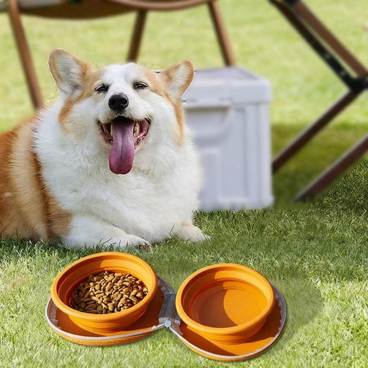 Dog Food Bowl - Foldable Dog Food Bowl - Outdoor Pet Food Bowl - 2-in-1 Dog Food Bowl - with Zippered Storage V1188-ZXY-10775