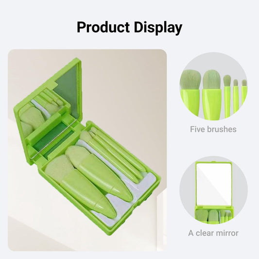 Makeup Brush Set - 5-Pack - Portable - Travel Makeup Brush Set with Mirror Case - Professional Foundation V1188-ZXY-10808