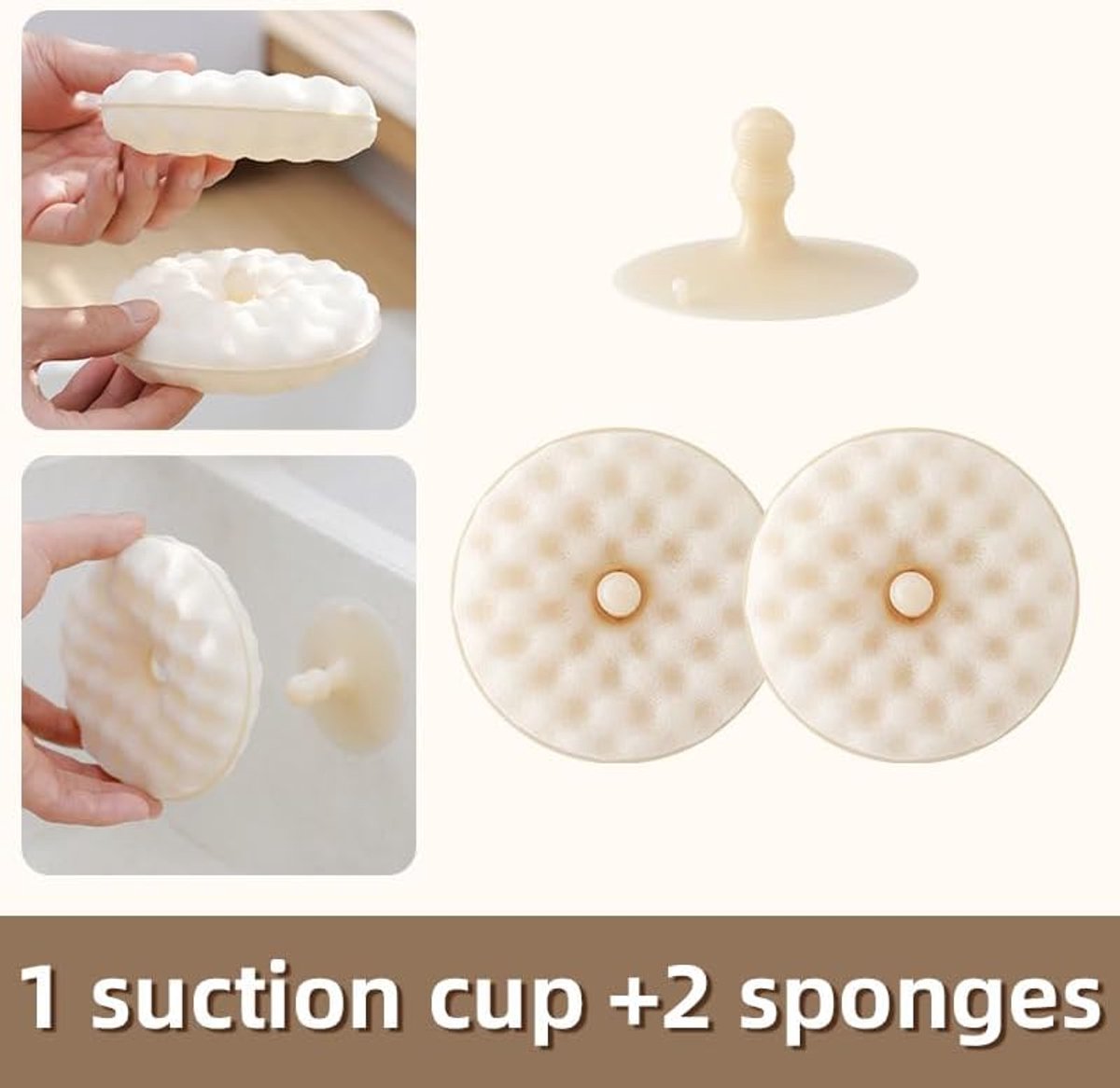 Double-Sided Dishwashing Brush - Sponge Brush with Suction Cup - 1 Base + 2 Refillable Sponges - Scratch-Free V1188-ZXY-10868