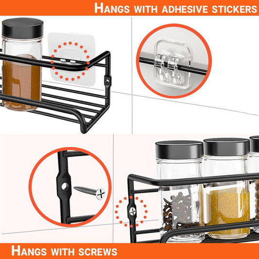 Four-Tier Metal Wall-Mounted Spice Rack - Suitable for Kitchens and Cabinet Interiors - Neatly Organizes V1188-ZXY-10881