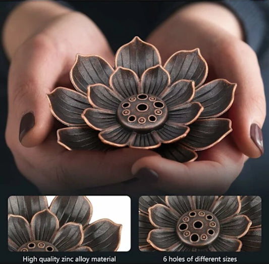 Set of 2 - Lotus-shaped incense burner - 6-hole incense burner with ash collection tray - Suitable for V1188-ZXY-10937