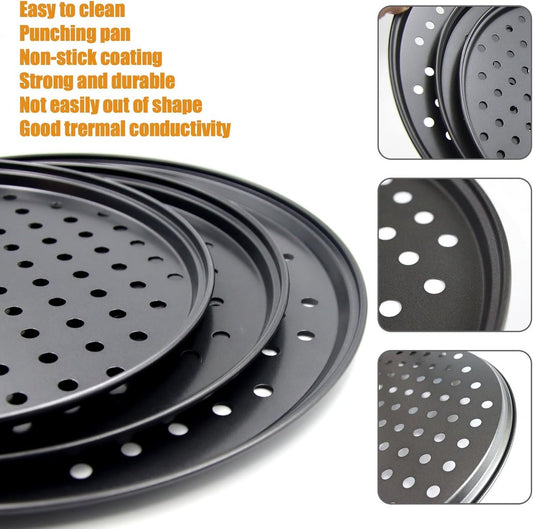 Pizza Baking Pan Set - Pizza Stone Set - Pizza Platter | Pizza Baking Tray | Pizza Plate - Carbon Steel - V1188-ZXY-10990