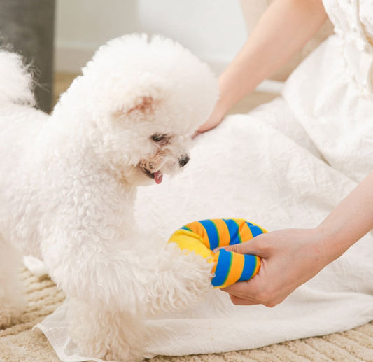 Dog Toys - Dog Cuddly Toy - Slipper Shape - Interactive - Dog Toy - Yellow and Blue Stripes V1188-ZXY-11011