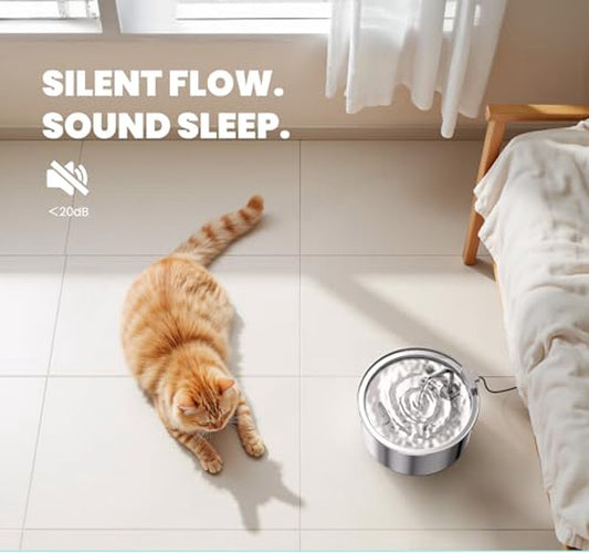 Cat Drinking Fountain - Quiet Drinking Fountain for Cats - 3.2L Stainless Steel Water Fountain with Filter - V1188-ZXY-11026
