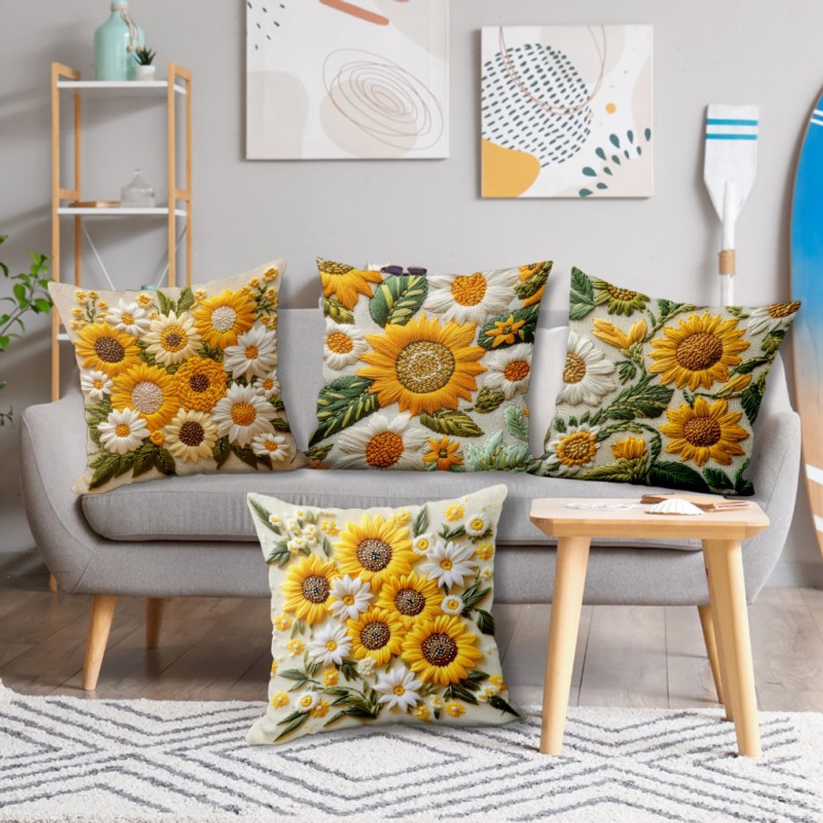 Pillowcase - 4 pieces - 45*45 cm - Flat pillowcase - Soft sunflower decoration - Modern pillowcases - V1188-ZXY-11105