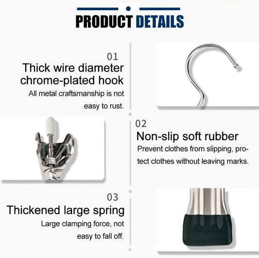 Clothes Pegs - Hangers with Clips - Stainless Steel Trouser Clips with Anti-Slip - Clothes Hooks - Hat Clips V1188-ZXY-11128