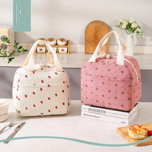 Lunch Bag - Corduroy - Lunch Box for Students/Office Workers - Insulated Bag - Waterproof - Portable Handle - V1188-ZXY-11145