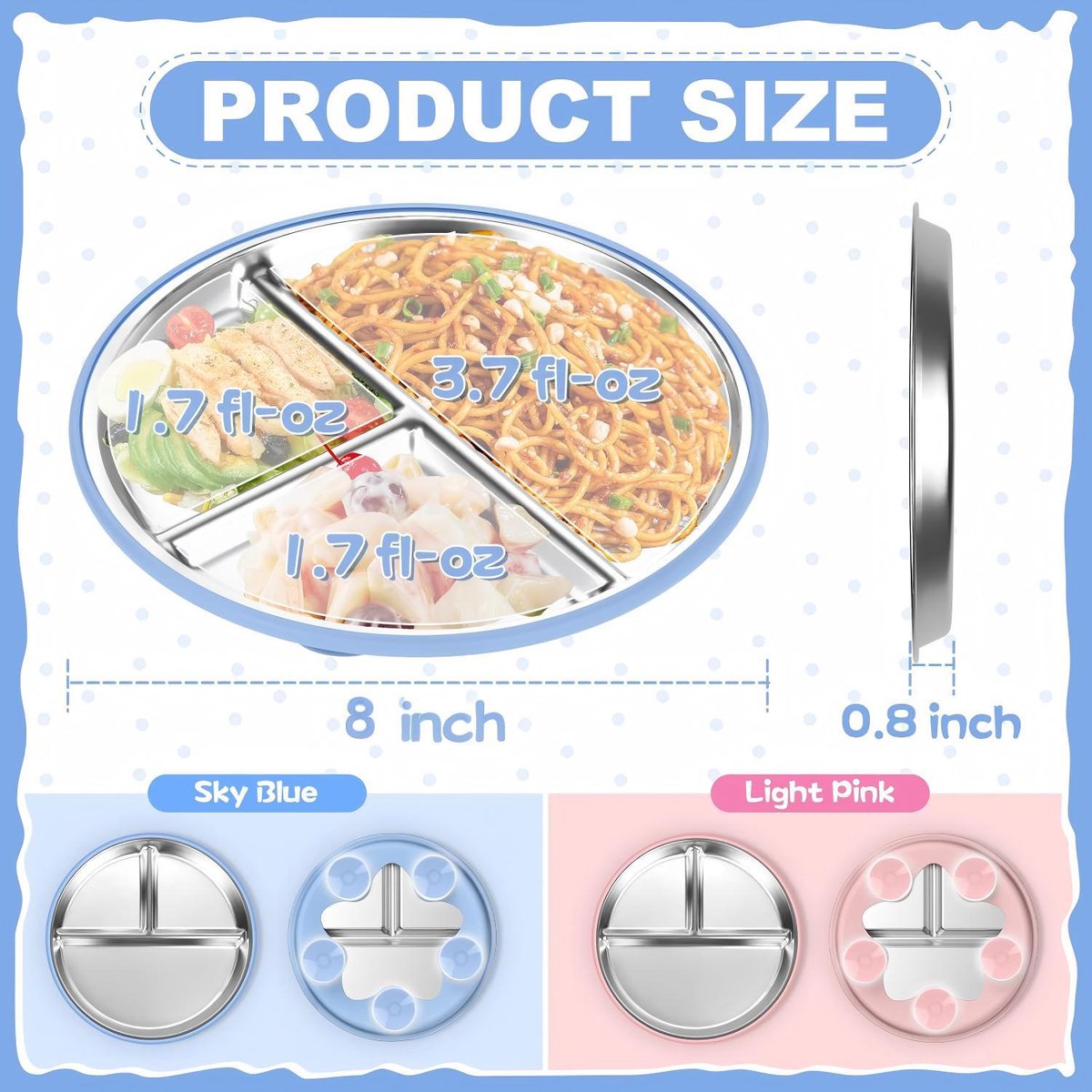 Children's Plate - Stainless Steel - Suction Cup - Shatterproof - Food Safe - 20 cm - Blue/Pink V1188-ZXY-11162