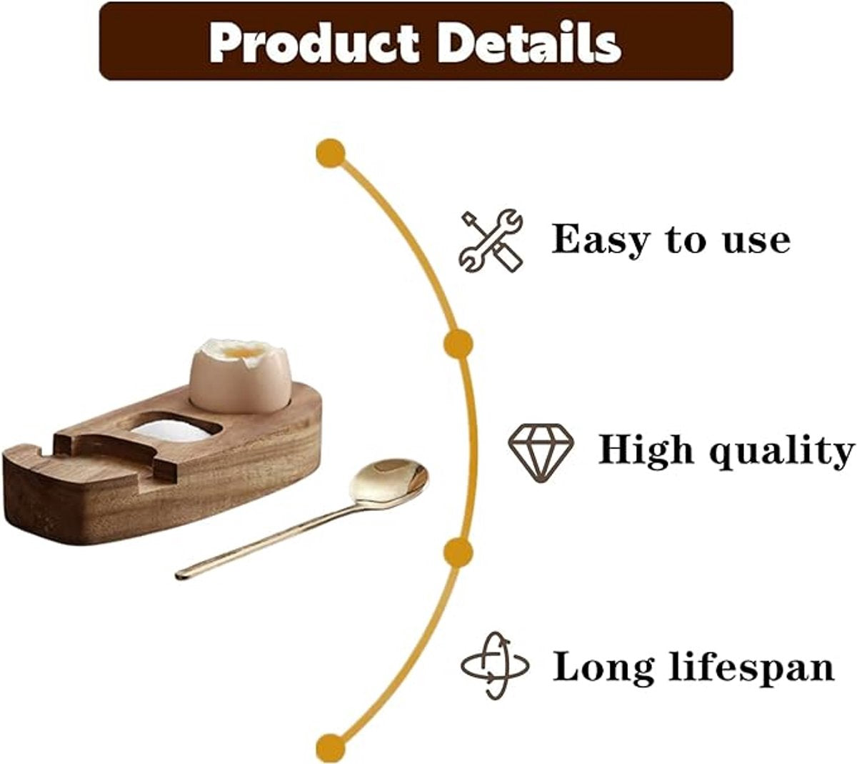 1 set - Wooden egg holder - with spoon - Stylish tray - Sturdy design - Suitable for breakfast, brunch, V1188-ZXY-11165