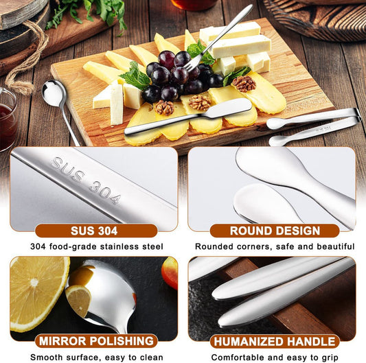 cutlery set - 14-piece set - cheese knife | pastry forks| oval coffee spoons | kitchen tongs & serving tongs V1188-ZXY-11195