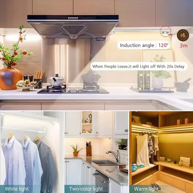 (White, 3-pack) Cabinet lighting with motion sensor, rechargeable LED wardrobe light, battery-powered V1188-ZXY-117-0070