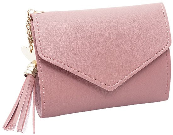 Wallet - Pink Small - Women's Leather - Leather Chain - Tassel - Pink - Multifunctional Foldable Wallet V1188-ZXY-131-046