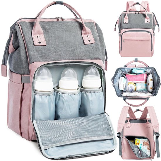 Diaper bag/backpack - Multifunctional baby diaper bag (large) - pink/gray V1188-ZXY-131-101