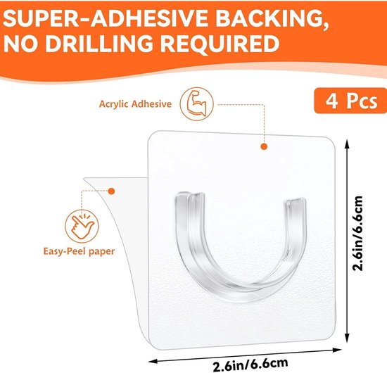 Shower rod bracket - Curtain bracket - Self-adhesive rod mounting without drilling - Transparent rod hook - V1188-ZXY-131-127