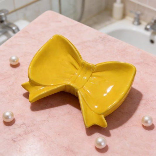 Bow Soap Dish - Ceramic Soap Organizer with Pink Bow - Bathroom Decor, Sponge Holder for Sink, Jewelry V1188-ZXY-131-163