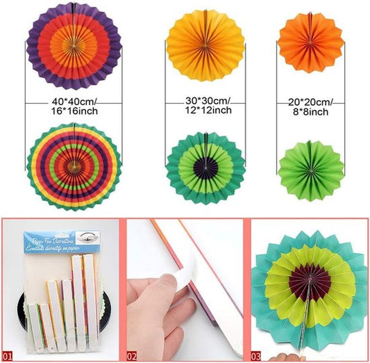 Rainbow Party Decoration Set - Complete with Paper Fans, Honeycomb Balls & Streamers - For Birthdays & V1188-ZXY-131-175