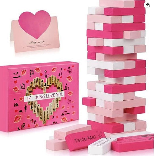 Block Tower Jenga Game - Jenga for Couples - Valentine's Day Tumbling Tower Jenga Game - Party Favor for an V1188-ZXY-131-288