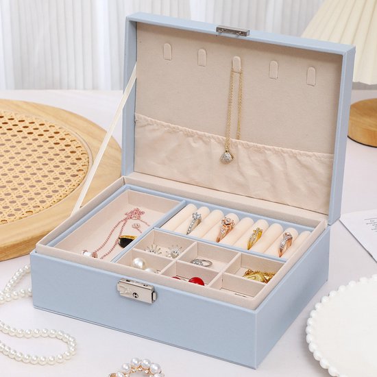 2-Tier Jewelry Box - With Removable Drawer & Lock - Large Storage Capacity For All Jewelry - Pink V1188-ZXY-131-386