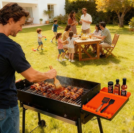 Silicone BBQ Grill Mat - 8-Slot Mat with Drip Tray - Heat-Resistant and Dishwasher-Safe - 40x27 cm - Black V1188-ZXY-131-392