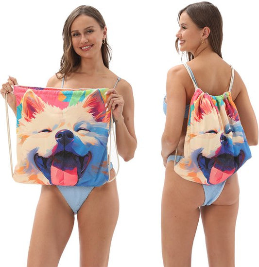2-in-1 foldable beach towel - printed bath towel - all-in-one beach towel - integrated bag - storage space V1188-ZXY-131-478