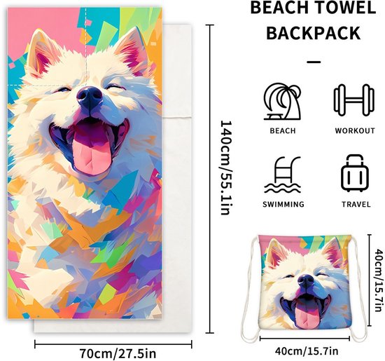 2-in-1 foldable beach towel - printed bath towel - all-in-one beach towel - integrated bag - storage space V1188-ZXY-131-478