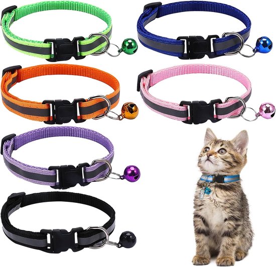 6-pack cat collars - cat collars with safety buckle - pet collars - dog collars - cat collars with bells - V1188-ZXY-131-525