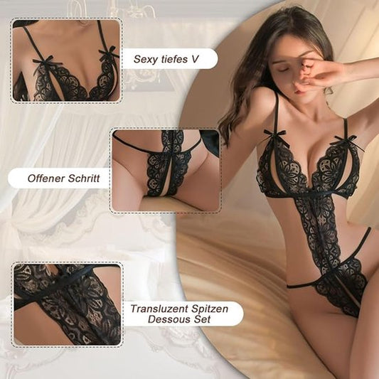 Women's Sexy Lingerie Set - Sexy Bodysuit - Women's Nightgown - Sexy Nightgown - Semi-sheer Lace-Up Front V1188-ZXY-131-611