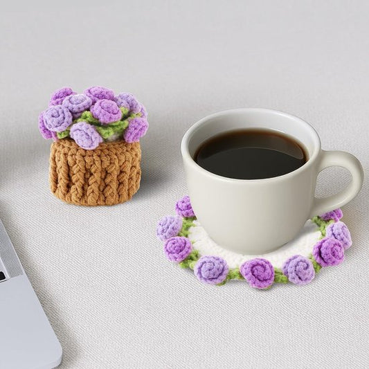 Coasters - Mini Basket Included - Floral Coasters - Vintage Rose Design - Suitable for coffee tables, V1188-ZXY-131-758
