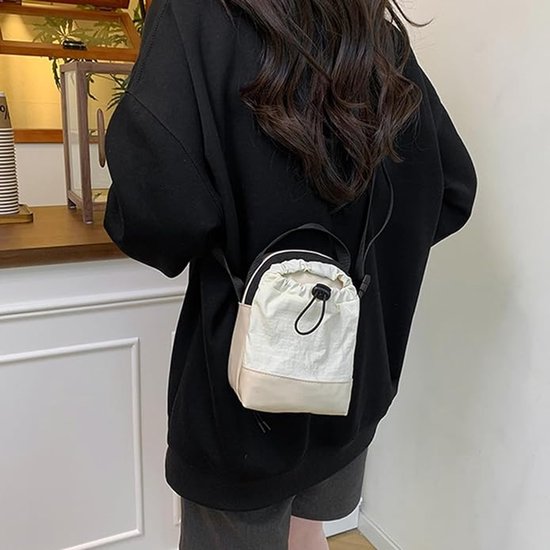 Women's shoulder bag - casual bag - adjustable canvas bag with drawstring - suitable for daily commuting and V1188-ZXY-131-782