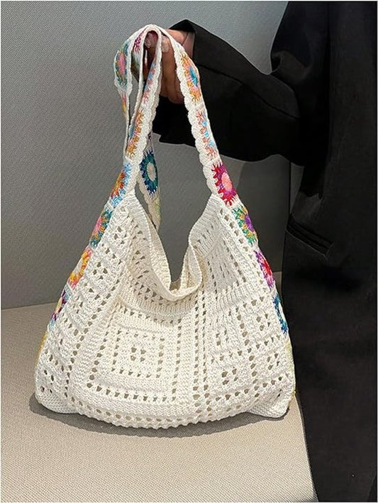 Women's shoulder bag - Embroidered bag - Handmade crocheted fabric bag - Colorful patterns - Perfect for V1188-ZXY-131-867