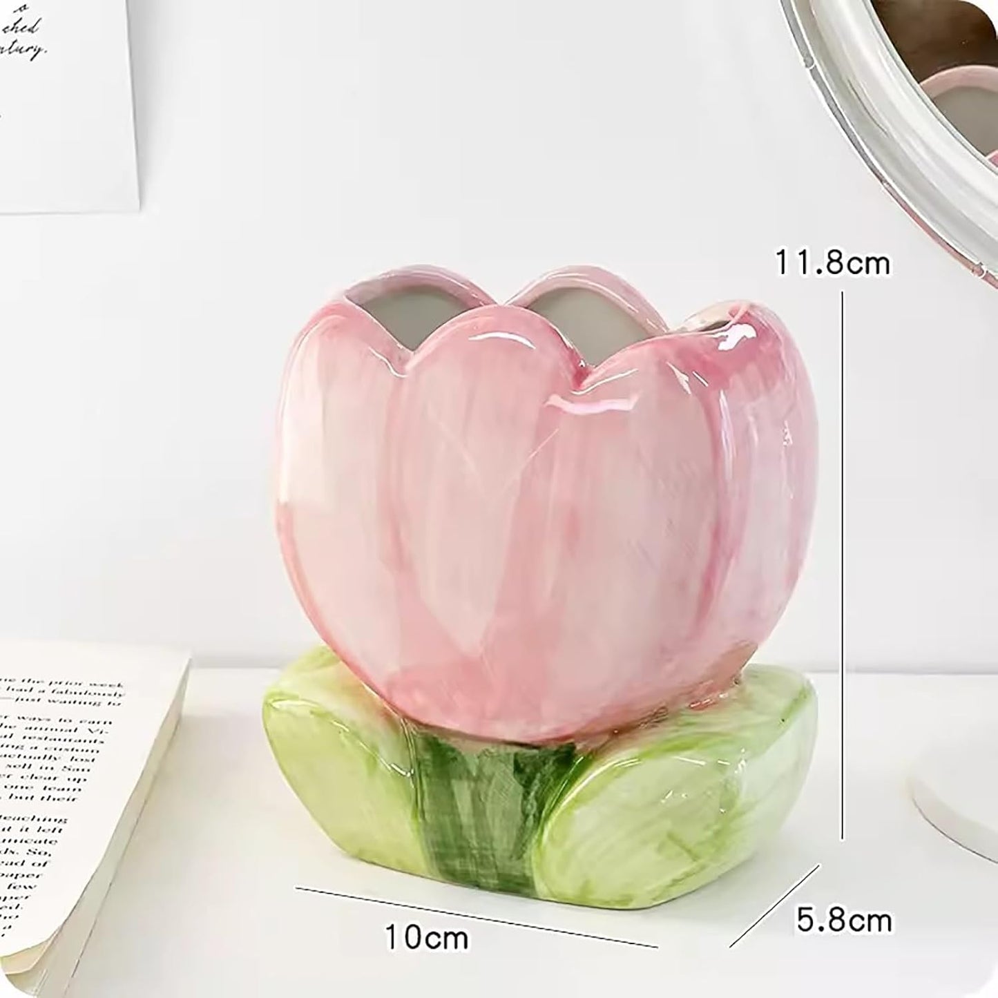 Storage Box - Cute Desk Ornaments - Ceramic Storage Bucket - Pink Tulip - 1 Pack V1189-HB001HWI000031