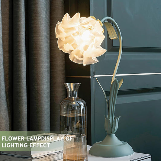 Green glass table lamp, flower table lamp, modern flower shape, metal top with glass lampshade, bedside V1189-HB001HWU000072