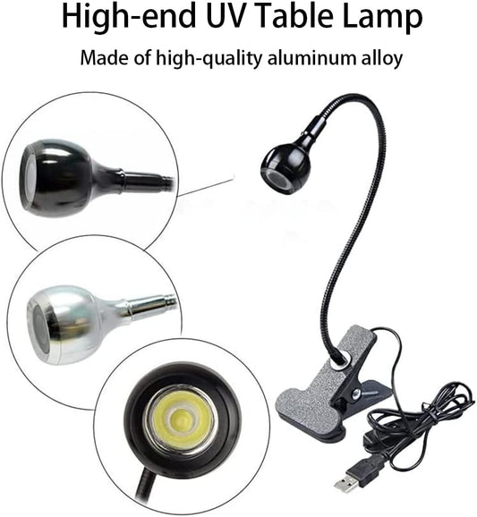 Mini UV Lamp for Gel Nails, LED Curing Lamp with Flexible Gooseneck and Clamp, 3W Portable Small Manicure UV V1189-HB001HWU000073