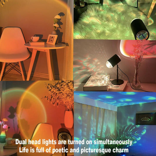 Water Ripple Lamp Sunset Lamp 2-in-1 3D Projector LED Light Sunset Ocean Light Project USB Powered Night V1189-HB001HWU000076