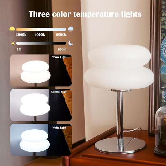 White mushroom lamp, mid-century modern bedside lamp, dimmable retro egg tart bedside lamps, atmospheric home V1189-HB001HWU000086