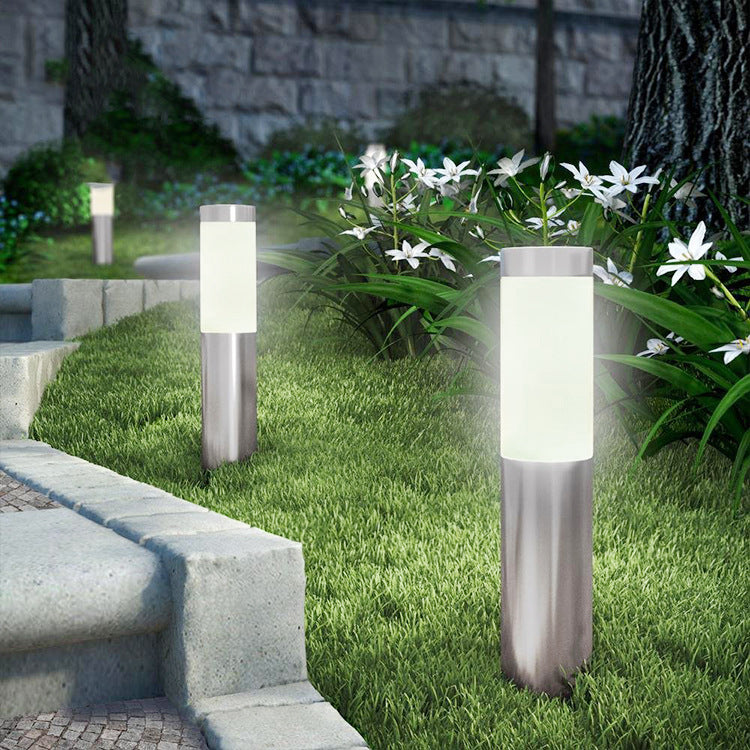 Solar Powered Outdoor Lamp - Stainless Steel - Cylindrical Garden Lamp - Waterproof - 1 Pack V1189-HB001HWU000102