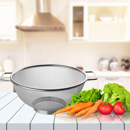 Fackelmann sieve 26 cm, colander made of stainless steel, fine-mesh sieve with handles as a perfect kitchen V1189-HB001WSRG00012