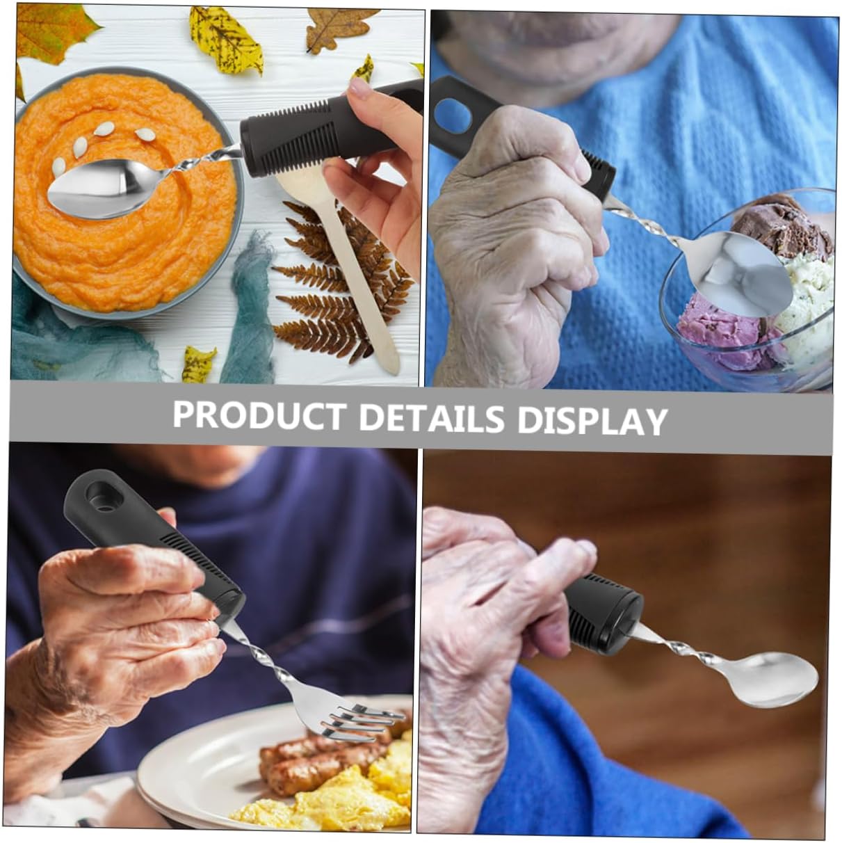 Gatuida 2 Sets Flexible Camping Utensils One-Handed Kitchen Gadgets Pan Disabled Tableware Non-Slip Tableware V1189-HB001WSRG00014