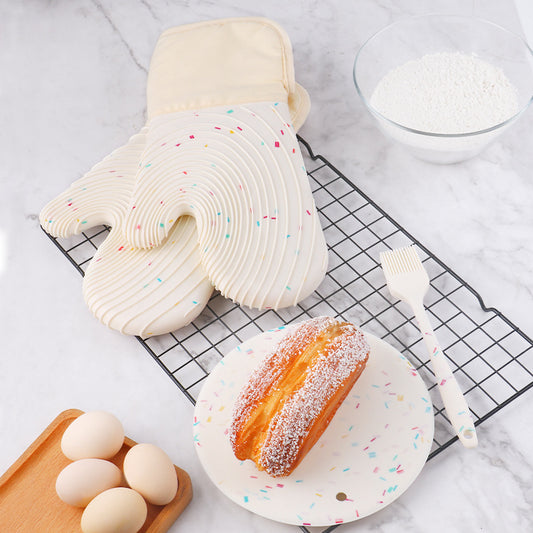 Quilted Cotton Terry Oven Mitts, Pot Holders, Kitchen Brushes, Set of 5, Heat Resistant, Silicone Handles, V1189-HB001WSRG00034