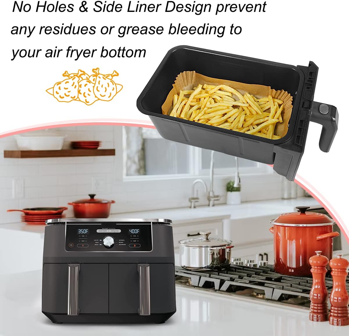 Silicone Baking Paper - Suitable for Airfryer Liners - Compatible with Dual-Zone Fryers - 100 Pieces V1189-HB001ZSSG00131