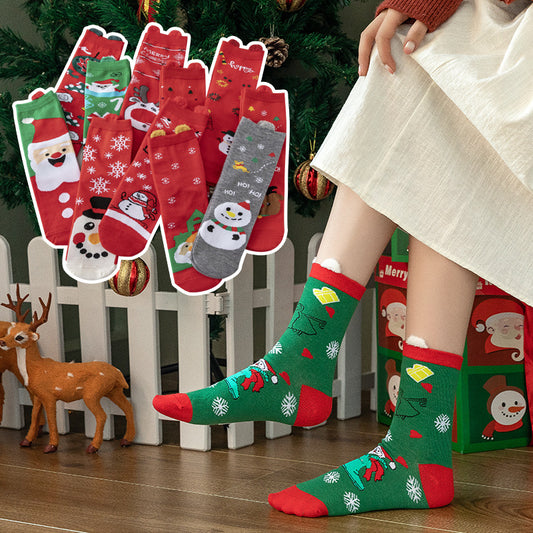 Socks - Christmas socks - Cotton women's socks with cartoon motif - 5 pairs V1189-HB001ZSSG00212