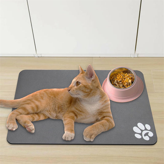 Dog and Cat Feeding Mats - Non-Slip, Super Absorbent Pet Bowl Mat with Footprint Logo - 24 x 16.9 Inches - V1189-HB001ZSSR00242
