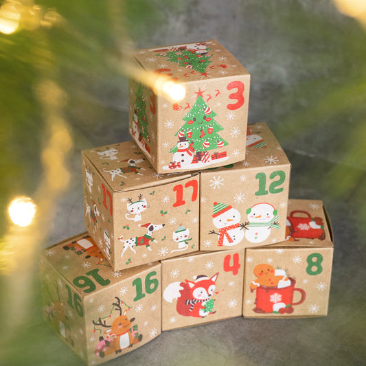Christmas Box - Candy Boxes - 24 Piece Advent Calendar Gift Box Set - 7x7x7 cm Paper Countdown Boxes with V1189-HB003CHJY00002