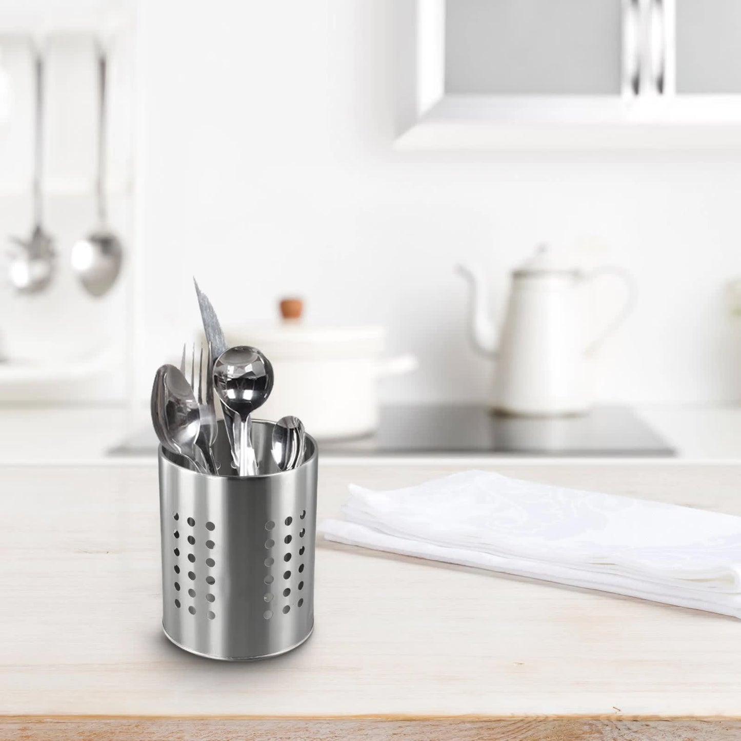XL Kitchen Utensil Holder Stainless Steel - High Spatula Pot - 12 x 18 cm - Robust Stainless Steel - Silver V1189-HB003WSRG00030