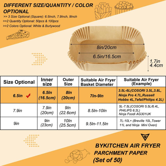 Disposable Airfryer Paper Square - Set of 50 - Brown - Greaseproof Baking Paper for Airfryer - Square Shape V1189-HB003WSRG00041